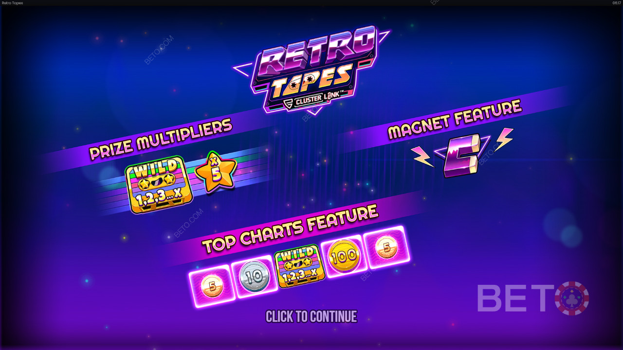 Funcionalidades de bónus explicadas em Retro Tapes Cluster Link por Push Gaming