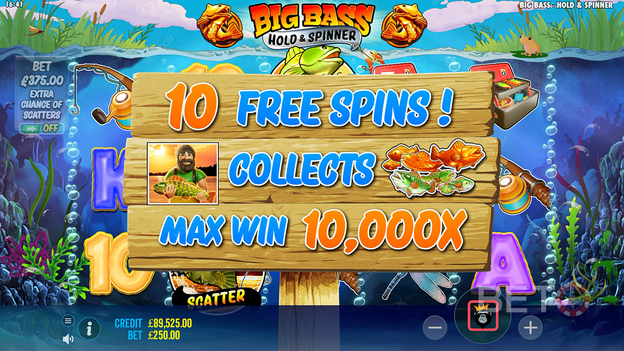 Ganhe 10.000x a sua aposta na Slot de Vídeo Big Bass Bonanza Hold and Spinner!