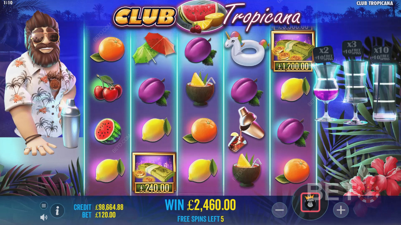 Ter a oportunidade de recolher os símbolos Money nas Free Spins da slot Club Tropicana