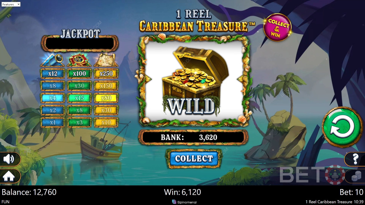 1 Reel Caribbean Treasure Resenha por BETO Slots