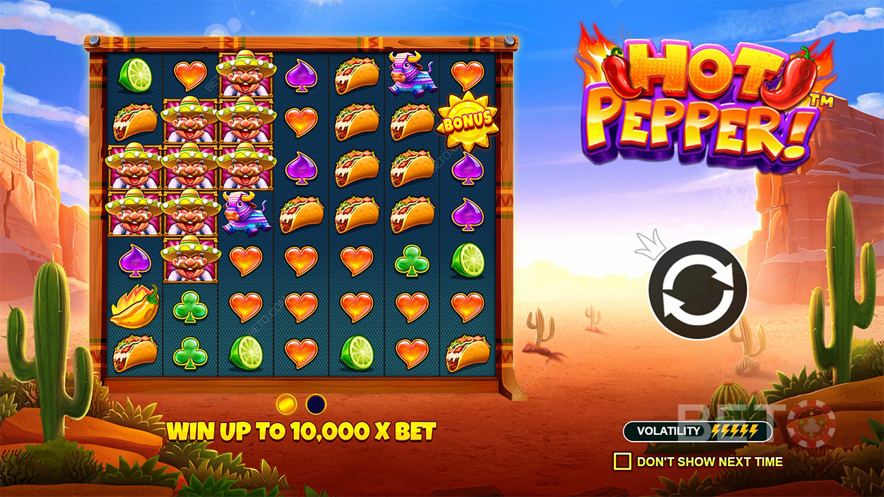 Um ganho máximo de 10.000x da sua aposta está à sua espera na slot machine Hot Pepper