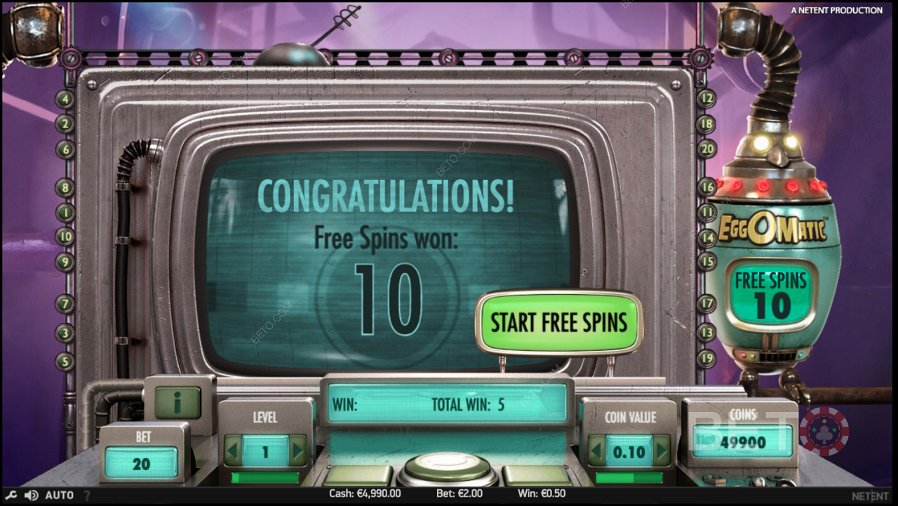 Ganhar 10 Free Spins na slot EggOMatic