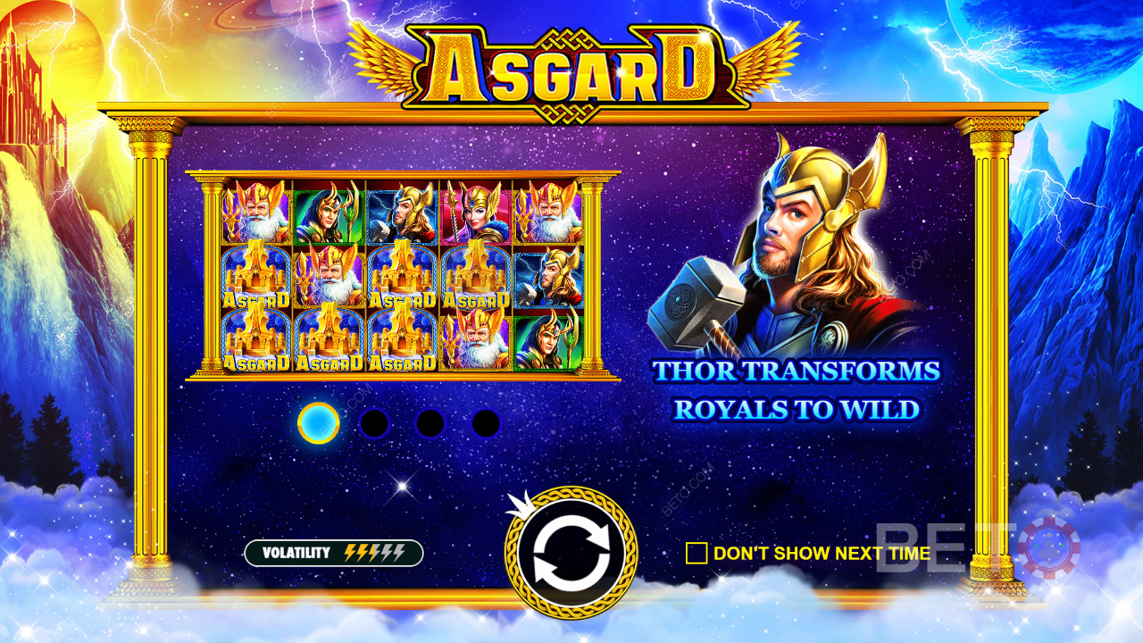 Desfrute de muitas funcionalidades divertidas e de uma variação média na slot machine Asgard