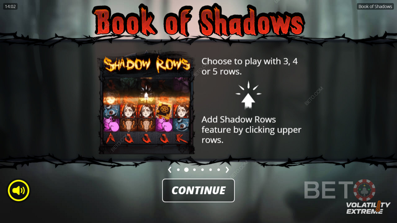 Desbloqueie as 5 filas ou jogue apenas com 3 filas na slot machine Book of Shadows