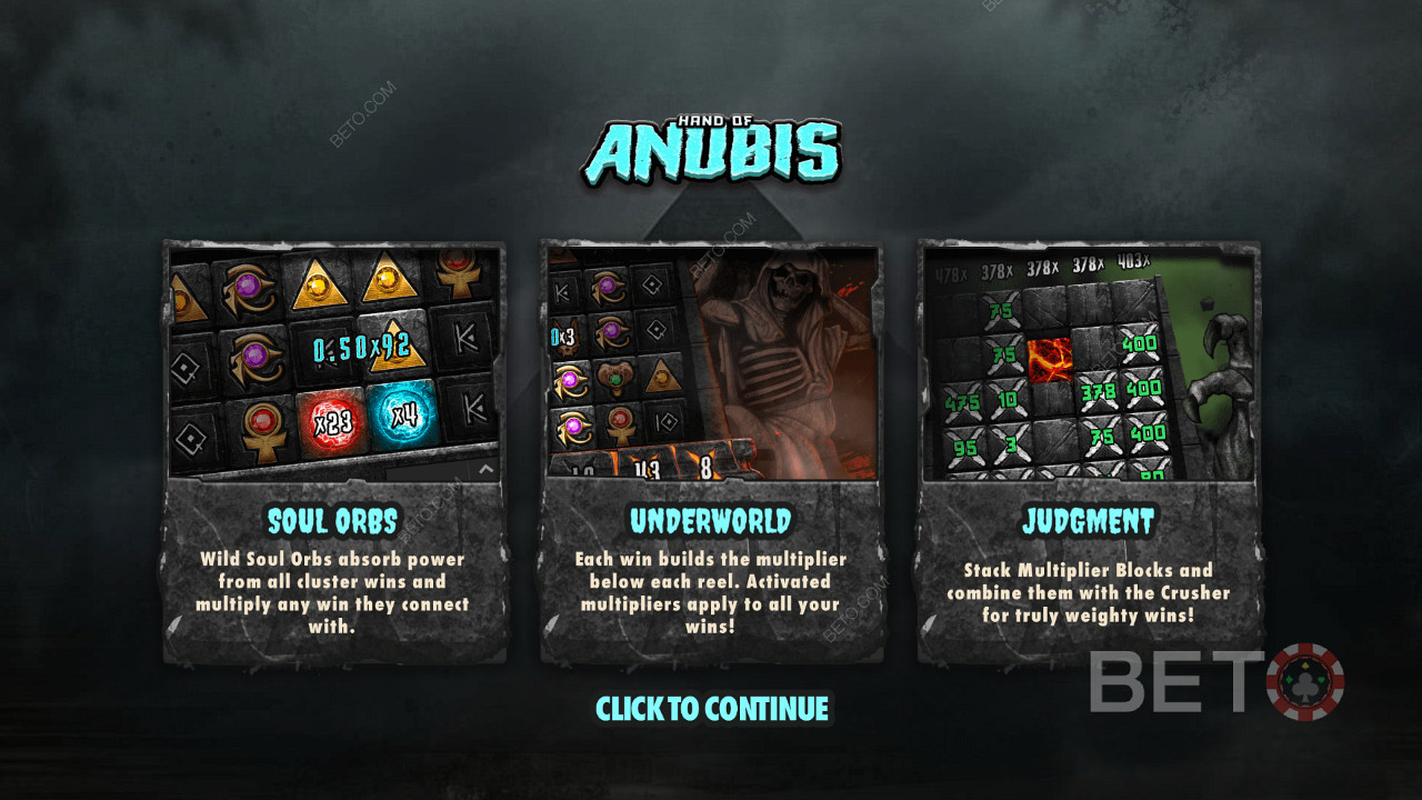 Desfrute de 3 características extraordinárias na slot online Hand of Anubis