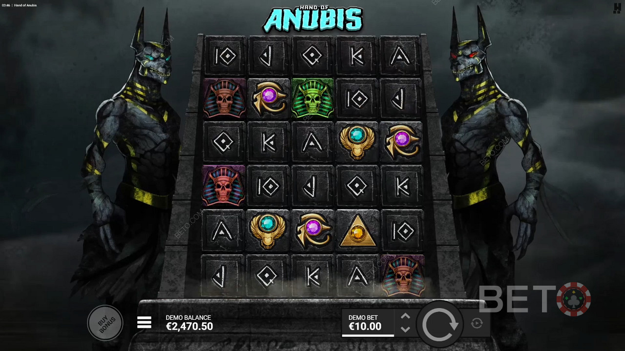 O layout maior ajuda a obter mais vitórias na slot online Hand of Anubis