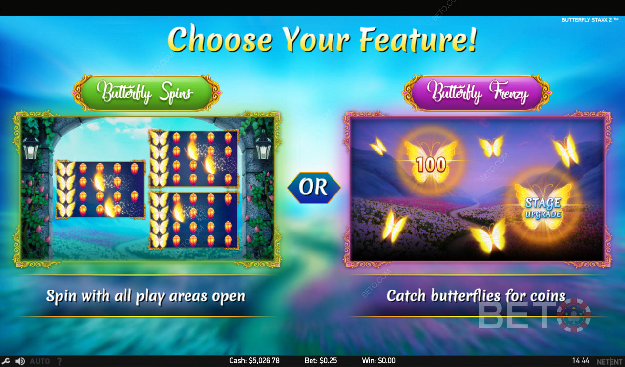 Seleccione entre dois incríveis jogos de características - modo girar ou apanhar borboletas