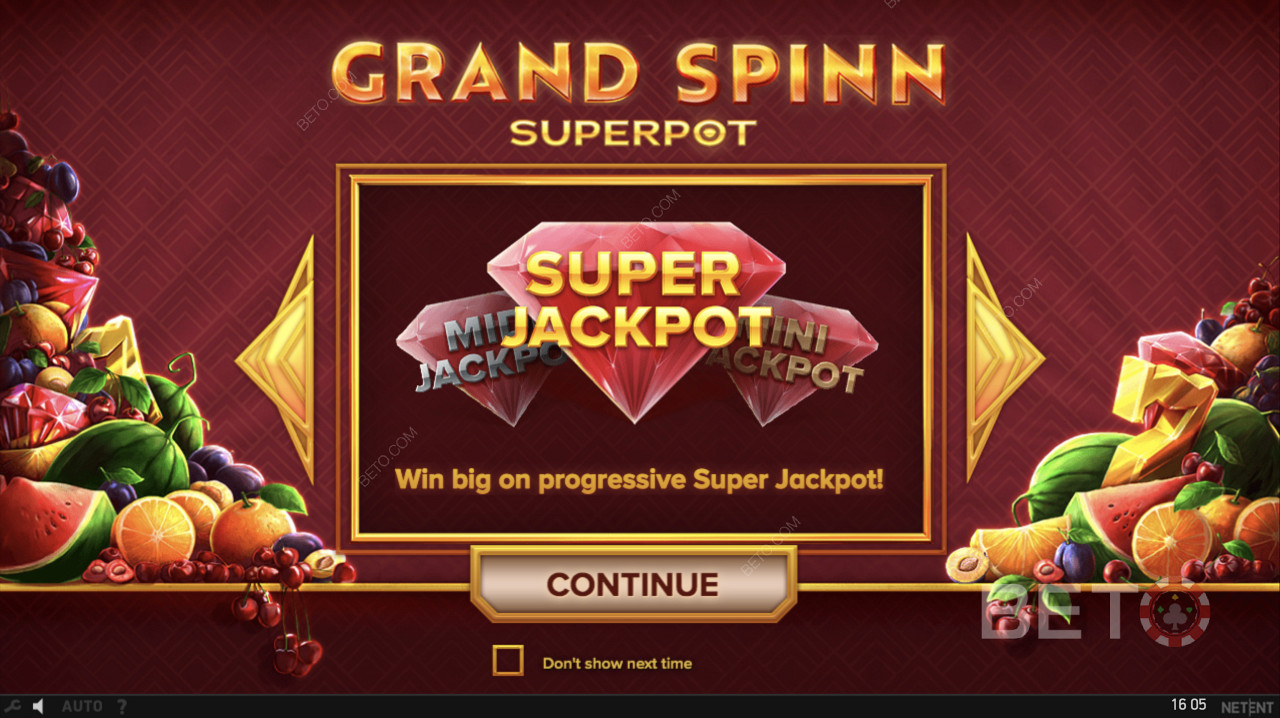O Super Jackpot Progressivo é accionado no Grand Spinn Superpot