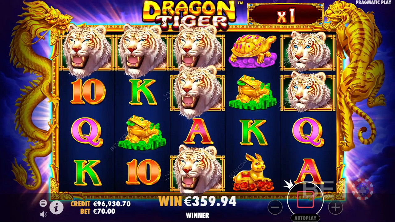 Os Multiplicadores entram em jogo durante o bónus de Free Spins na slot online Dragon Tiger