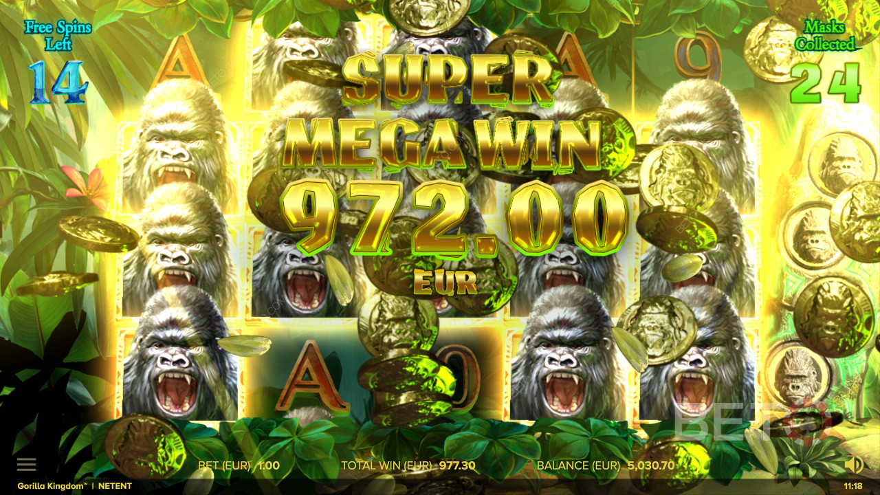 Ganhar um Super Mega Prémio na slot online Gorilla Kingdom