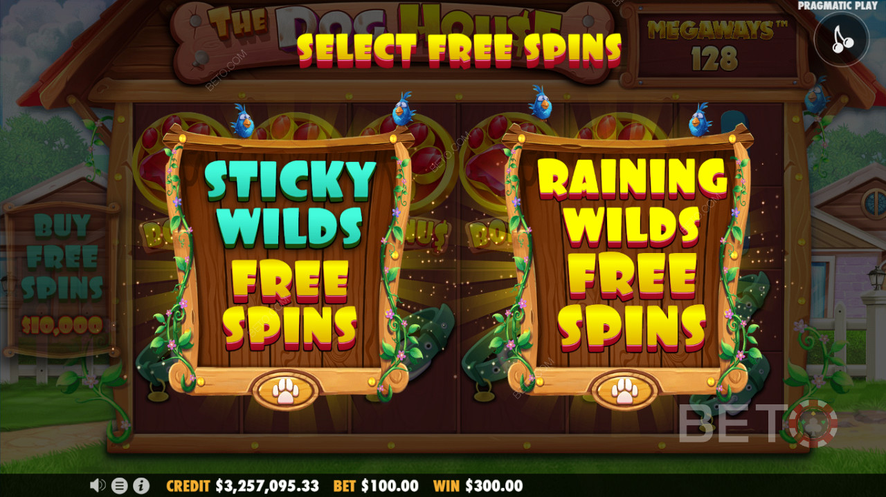 Dois modos de Free Spins disponíveis - Uma funcionalidade Sticky Wilds Free Spins ou Raining Wilds Free Spins