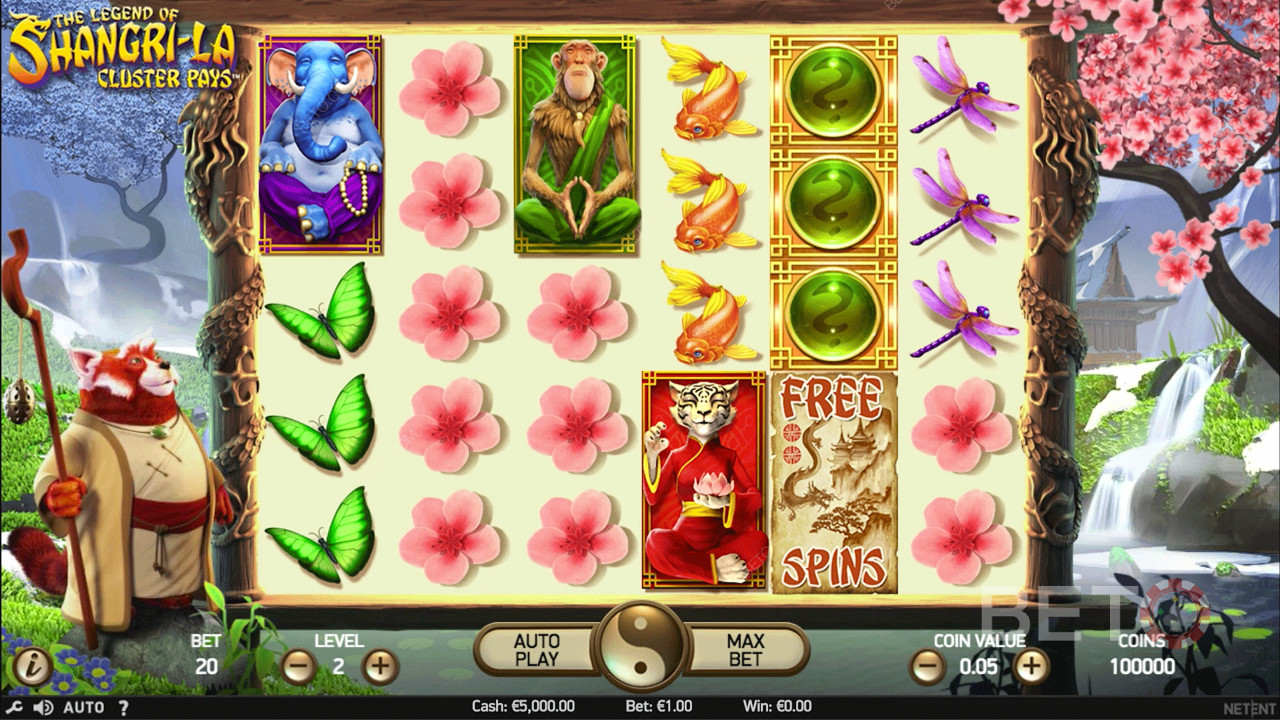 Símbolos bonitos na slot machine The Legend of Shangri-La: Cluster Pays