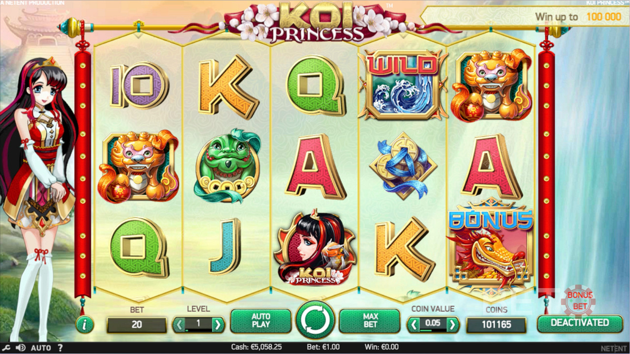 Diferentes símbolos na slot Koi Princess