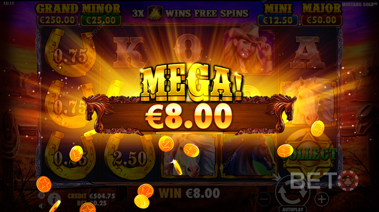 Mega Win na slot machine Mustang Gold