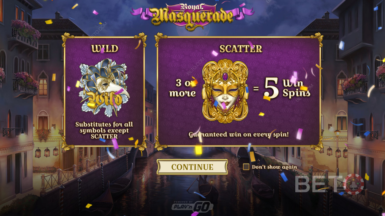 Explicação dos recursos bónus em Royal Masquerade por Play