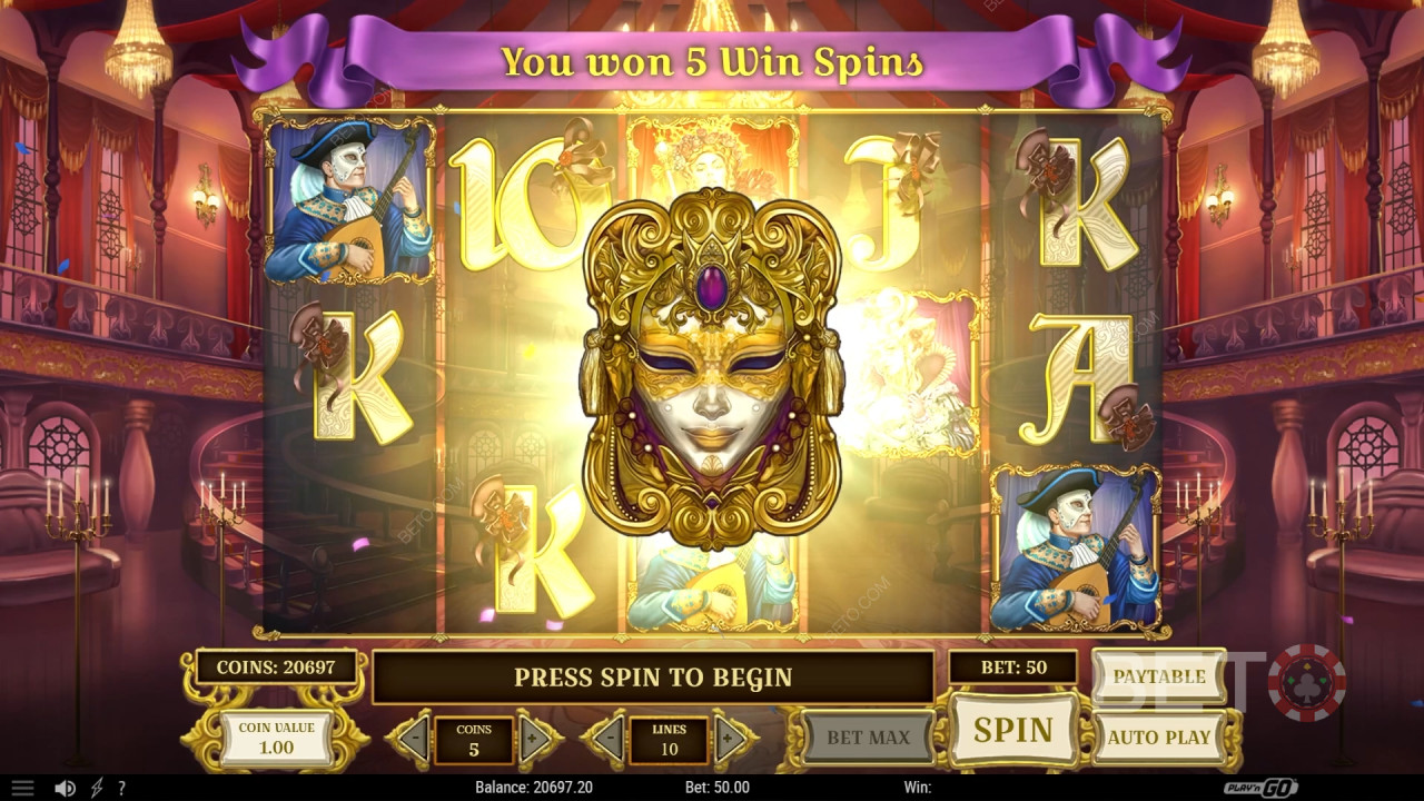 Ganhe 10 000 vezes a sua aposta na slot de vídeo Royal Masquerade!
