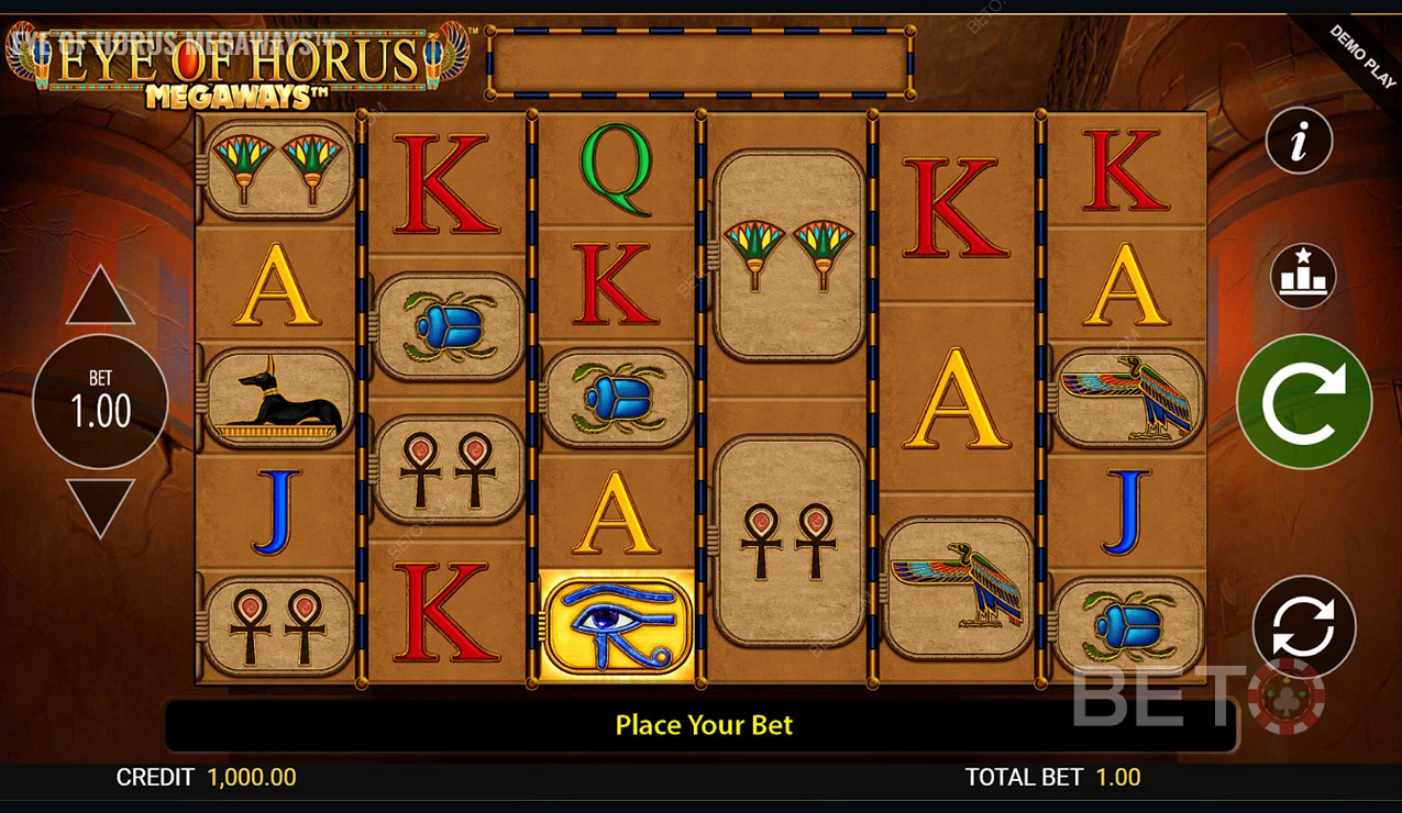Há um total de 15,625 formas de ganhar em Eye of Horus Megaways Online Slot