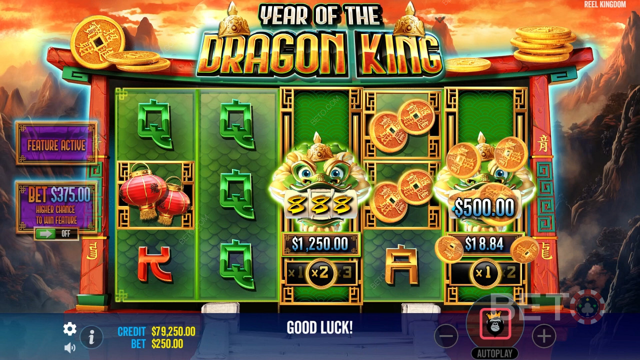 Veja as Mini Slot Machines a girar na slot machine Year of the Dragon King