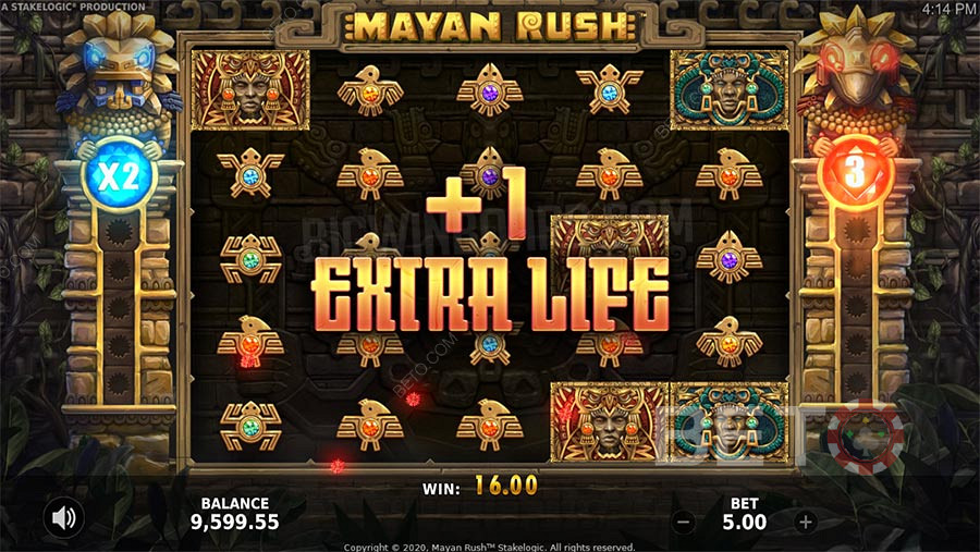 As características de bónus do Mayan Rush incluem Free Spins, um multiplicador e uma funcionalidade de jogo