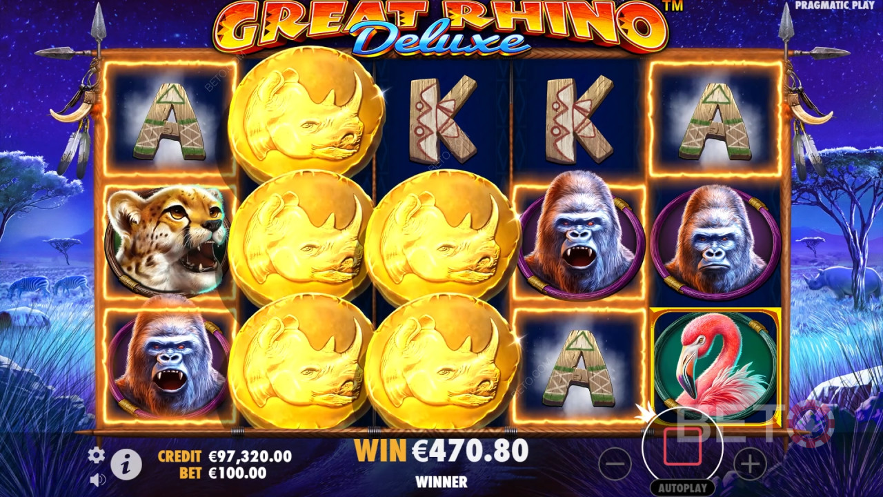 Funcionalidades de bónus explicadas no Great Rhino Deluxe por Pragmatic Play