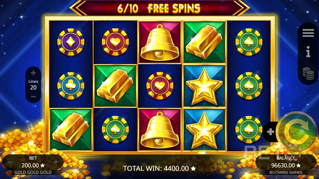 Funcionalidades de bónus explicadas em Gold Gold Gold por Booming Games