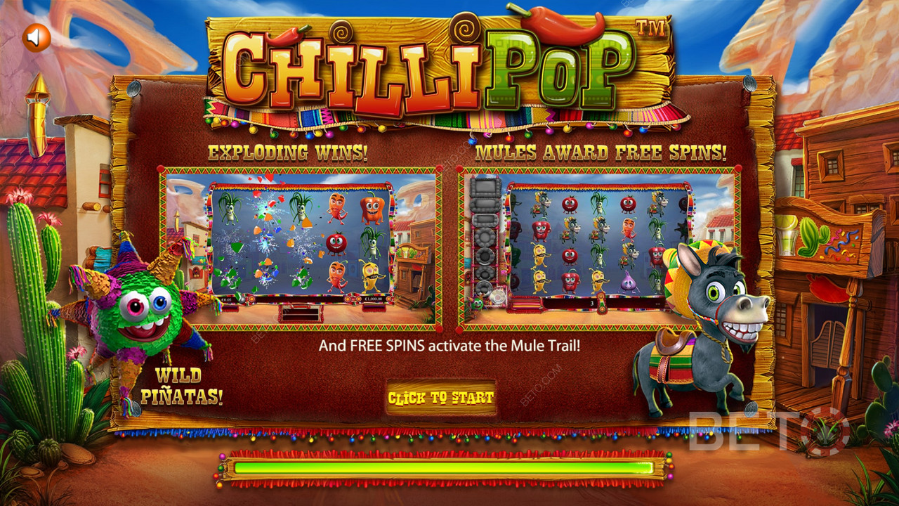 Ecrã de introdução do jogo temático mexicano ChilliPop slot