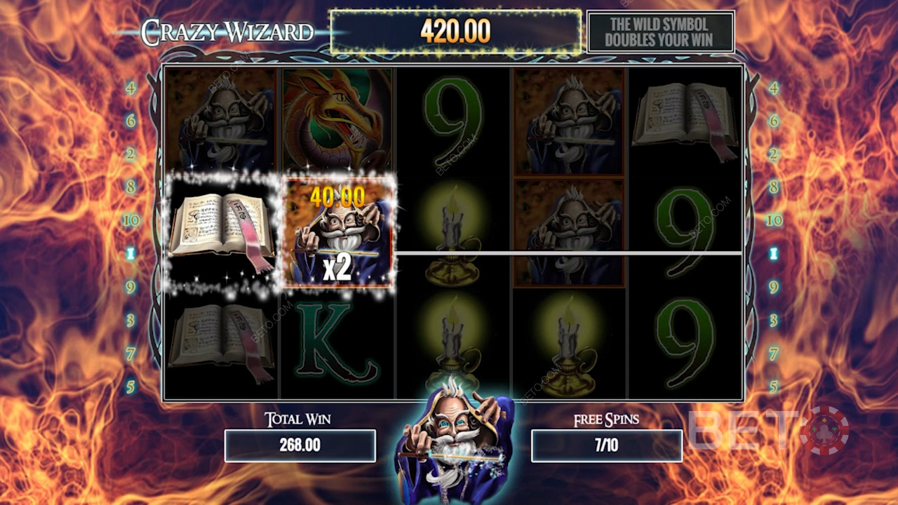 Crazy Wizard tem uma enorme gama de apostas que começa em 0.01 créditos