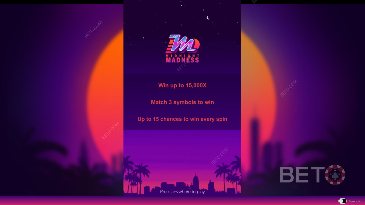 O ecrã inicial em Midnight Madness com informações sobre a jogabilidade