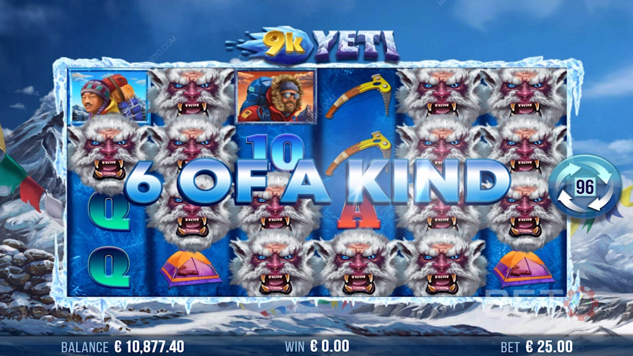 Aterrar uma combinação de seis e ganhar em grande em 9k Yeti slot online