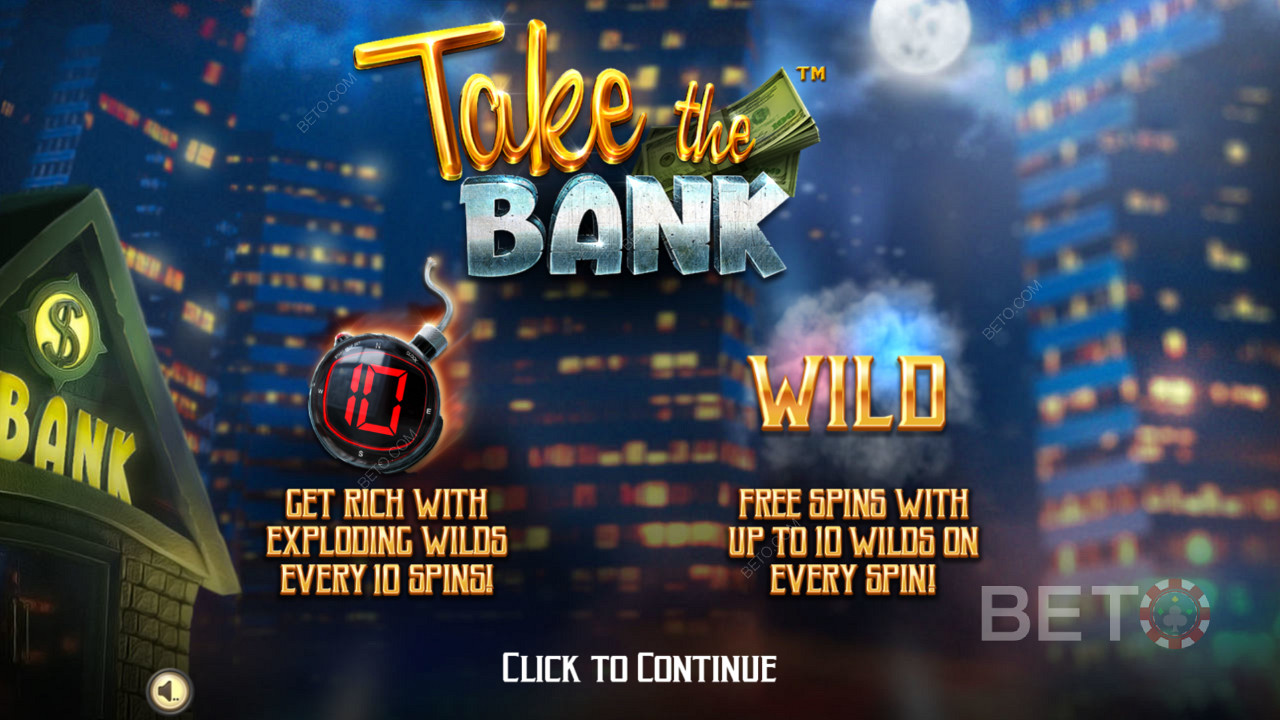 Ecrã de apresentação de Take The Bank - Get Rich with exploding Wilds
