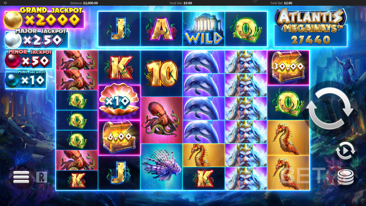 Desfrute de jogabilidade colorida com características poderosas na slot machine Atlantis Megaways