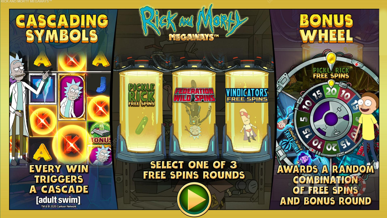 Desfrute de três tipos diferentes de Free Spins na slot machine Rick and Morty Megaways
