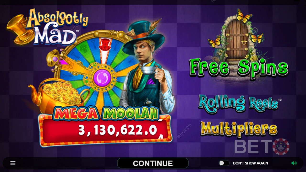 Desfrute de jackpots progressivos e outras características em Absolootly Mad: Slot de vídeo Mega Moolah