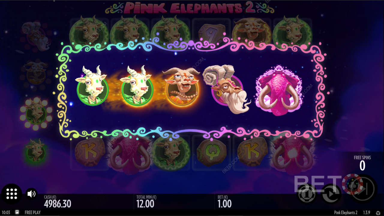 Bónus de actualização de símbolos frios em Pink Elephants 2