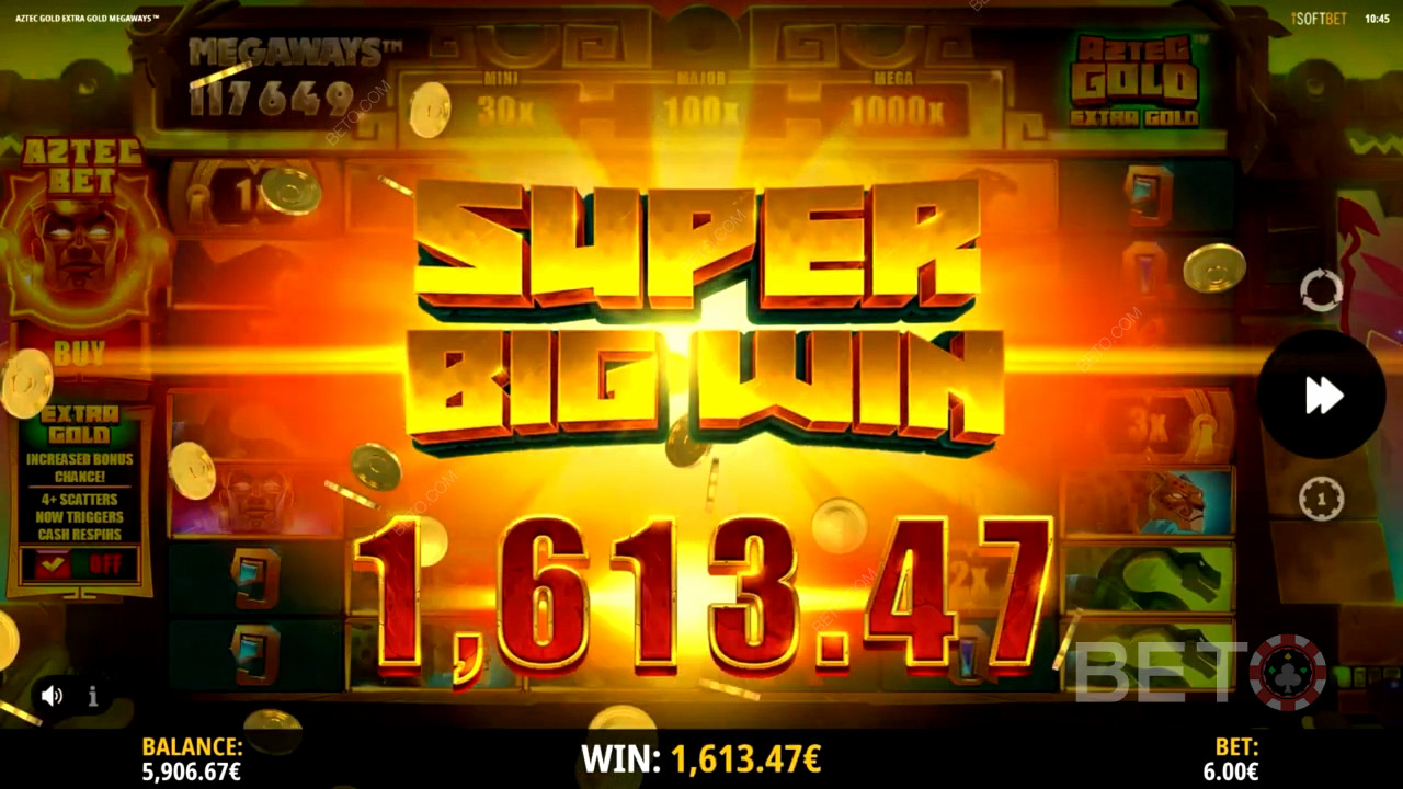 Super grande vitória na Slot Machine Megaways Ouro Extra Ouro Asteca