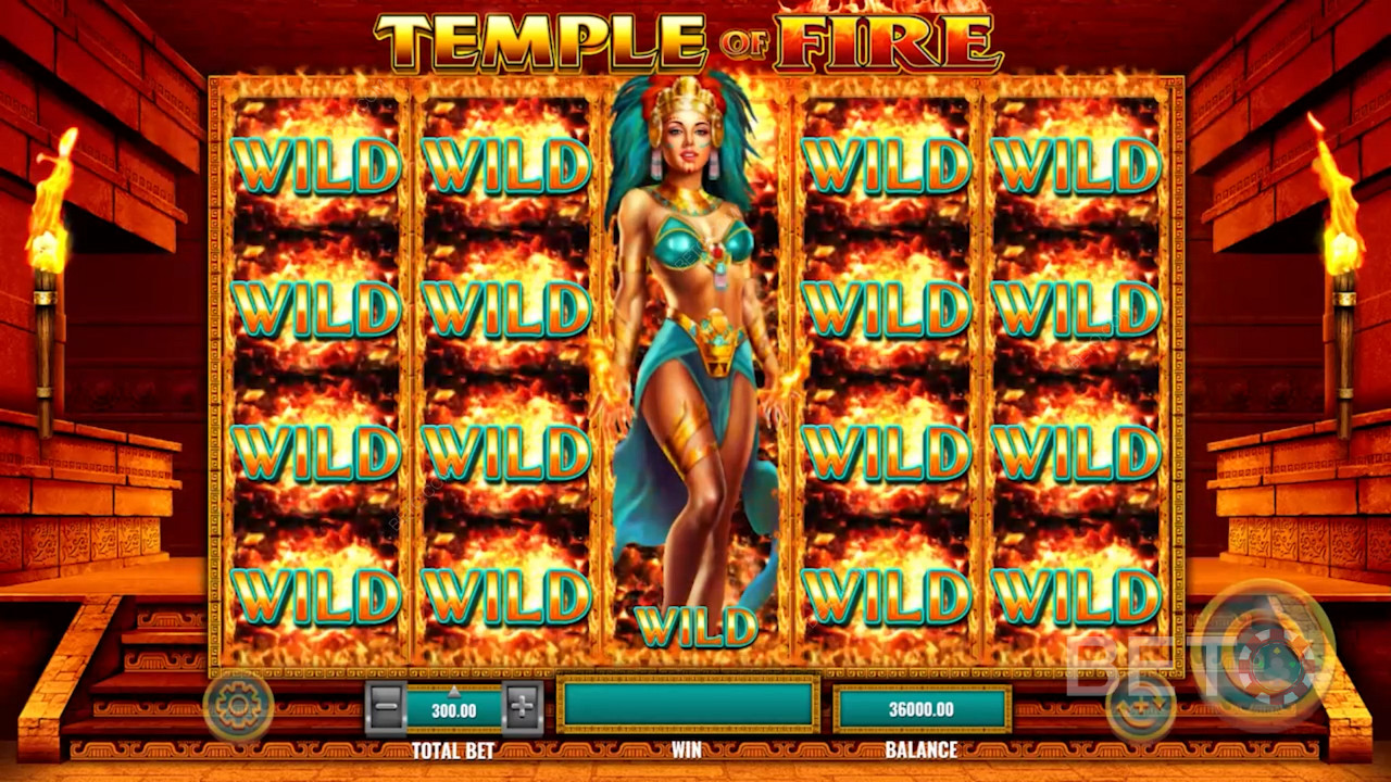 O poder da expansão selvagem no Templo do Fogo vídeo slot