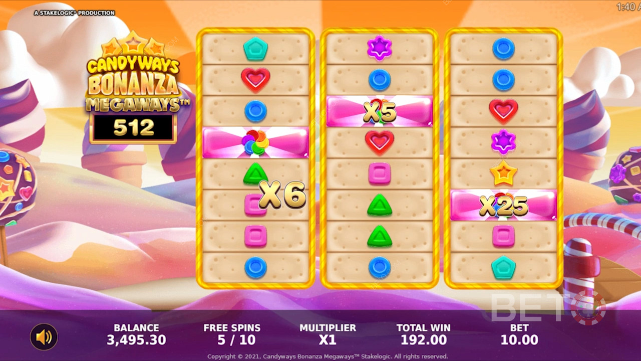 Desfrute de várias características recompensadoras na slot online Candyways Bonanza Megaways