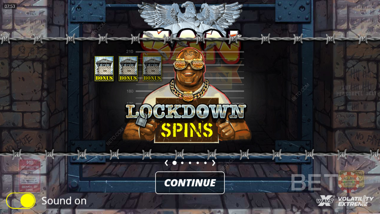 Disparar rotações livres ao aterrar 3 símbolos de bónus na slot San Quentin xWays