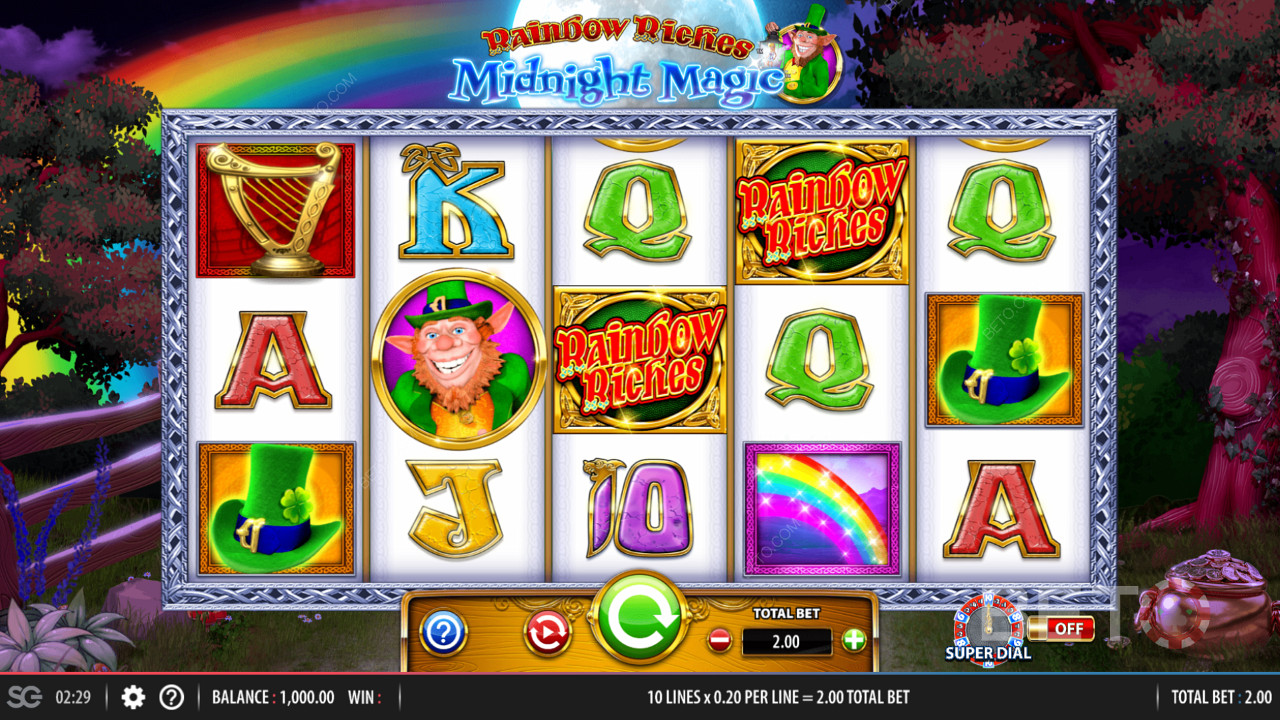 Grelha de jogo 5x3 em Rainbow Riches Midnight Magic