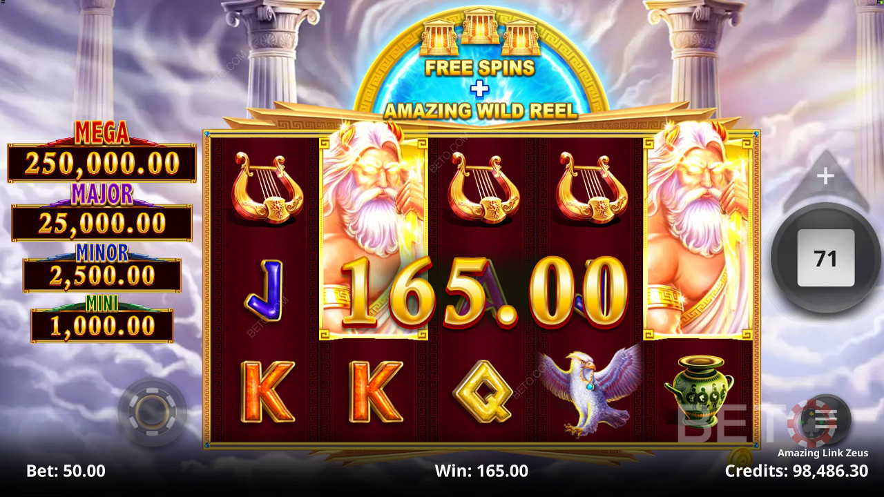 Jogue e tenha a oportunidade de ganhar um dos 4 Prémios Jackpot Fixo na slot Amazing Link Zeus