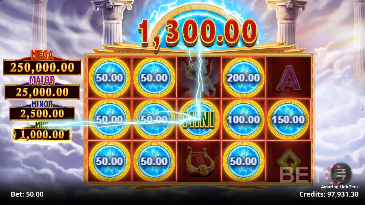 Símbolos especiais de pagamento na slot machine Amazing Link Zeus