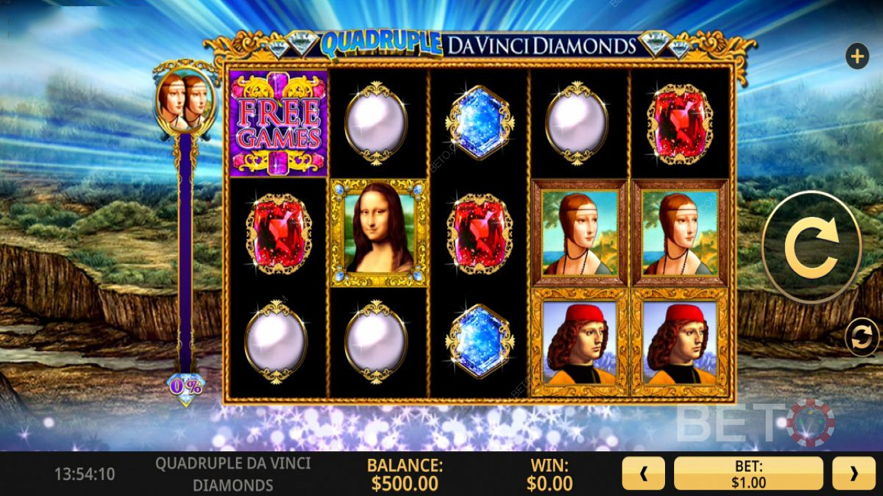 Desfrute de um tema artístico na slot machine Quadruple Da Vinci Diamonds