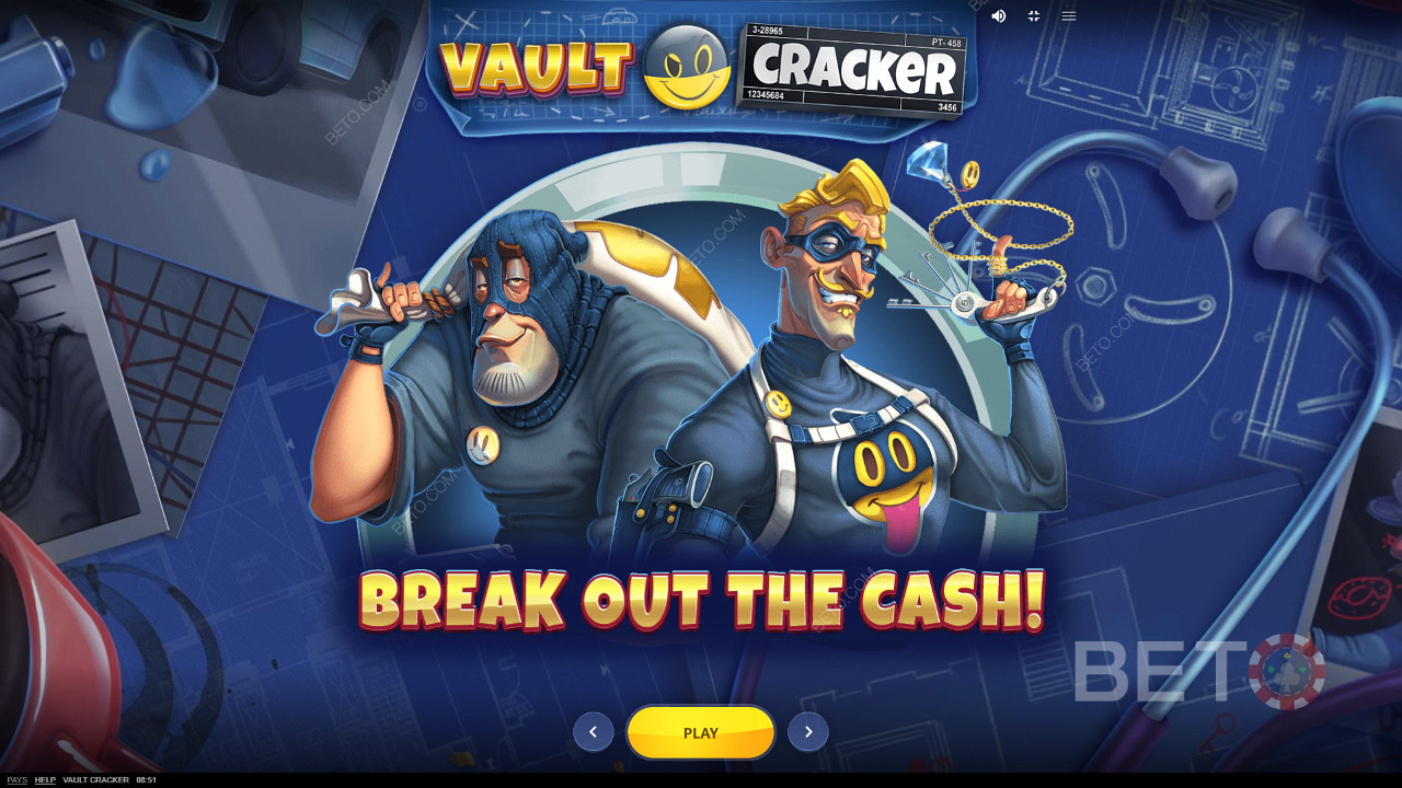 O ecrã de introdução cartoonish de Vault Cracker
