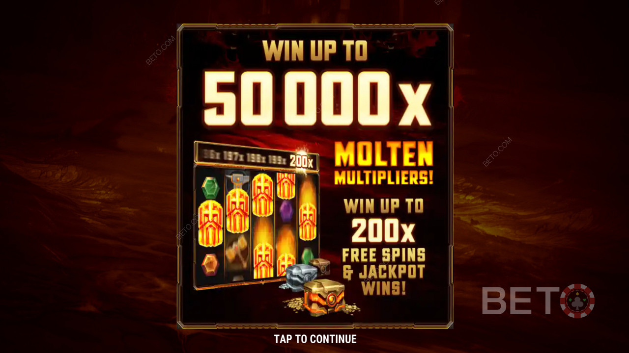 Ecrã de introdução da Fire Forge mostrando o Jackpot de 50.000x