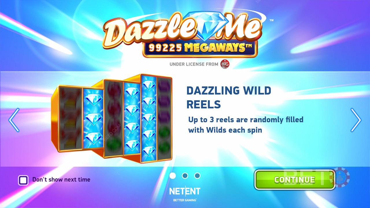 O ecrã de introdução de Dazzle Me Megaways