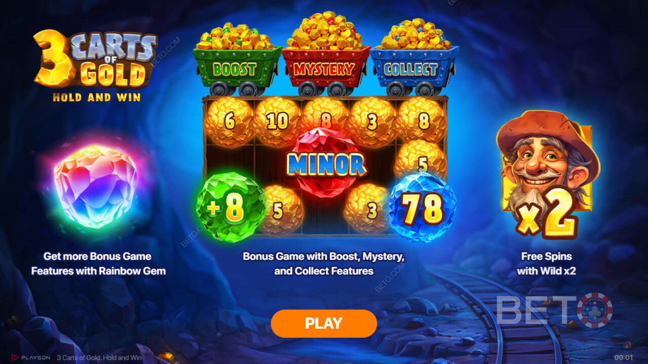 Funcionalidades de bónus explicadas em 3 Carts of Gold: Hold and Win por Playson