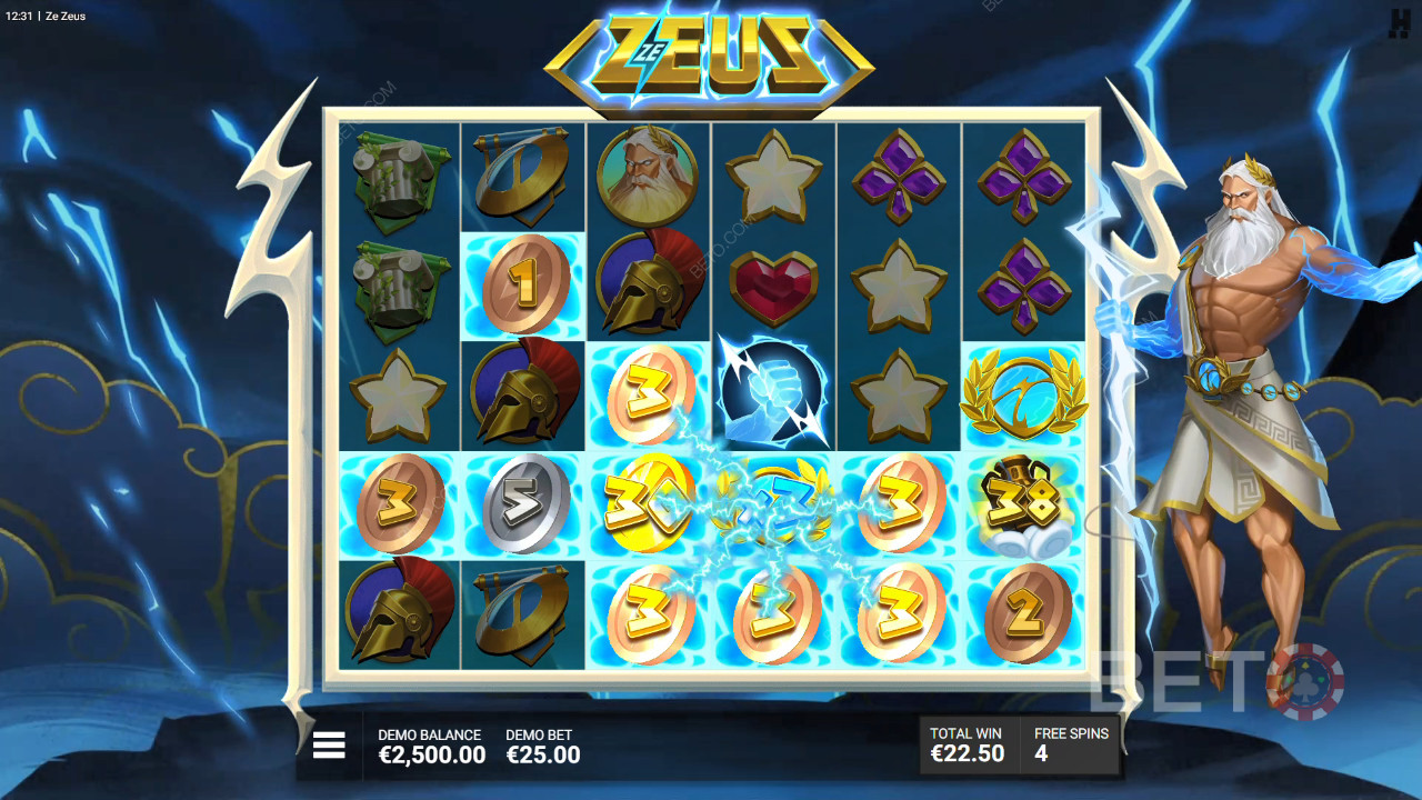 Funcionalidades de bónus explicadas em Ze Zeus por Hacksaw Gaming