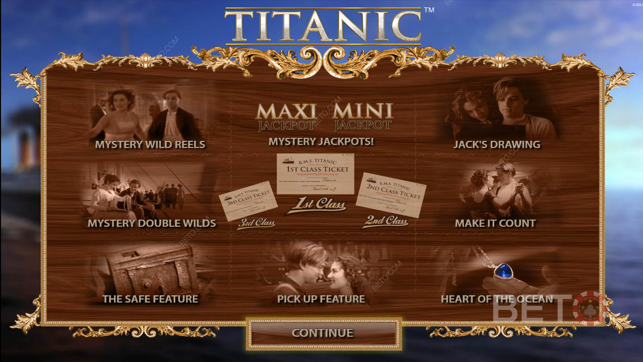 Desfrute de inúmeras funcionalidades na slot de vídeo Titanic