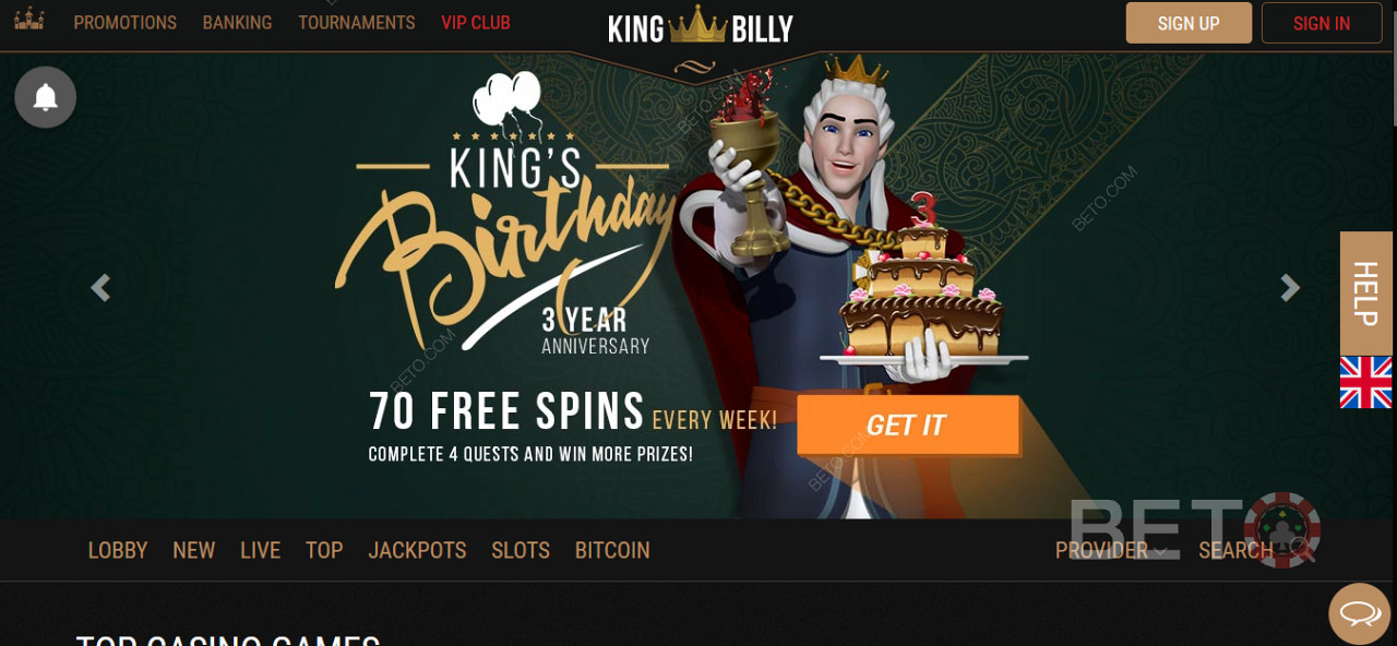 Obtenha Bónus Especiais e Giros Grátis no King Billy Casino