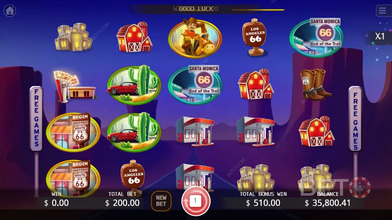 Escolha o seu casino online favorito e desfrute de até 20 rotações grátis em Route 66 jogo de vídeo de casino